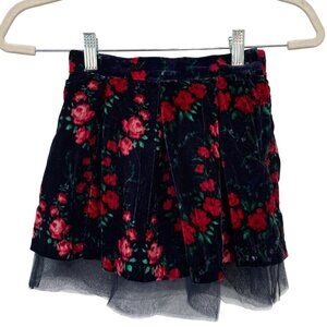 Janie And Jack Skirt Size 5 Velvet Floral Rose Velvet Tulle Skirt Dark Marine